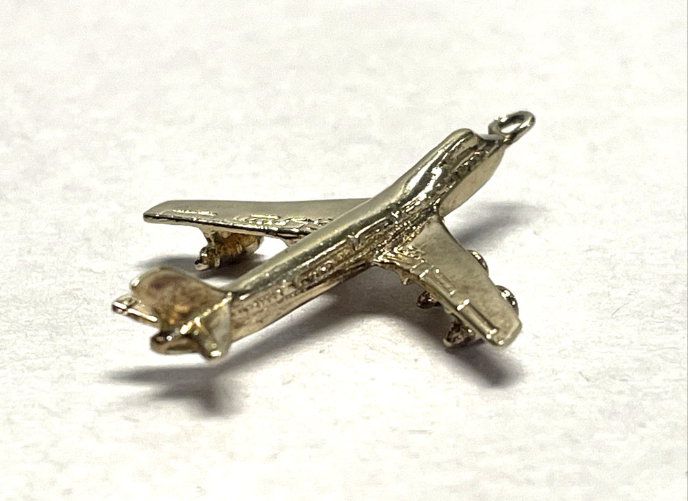 Vintage Sterling Silver 3D Airplane Jet Airliner Charm Pendant 1" Travel Gold To